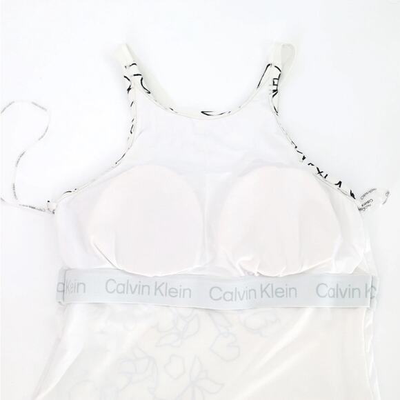Calvin Klein Women White Printed High-Neck Cross-Back Swim Tankini Top Size XL - Picture 6 of 7